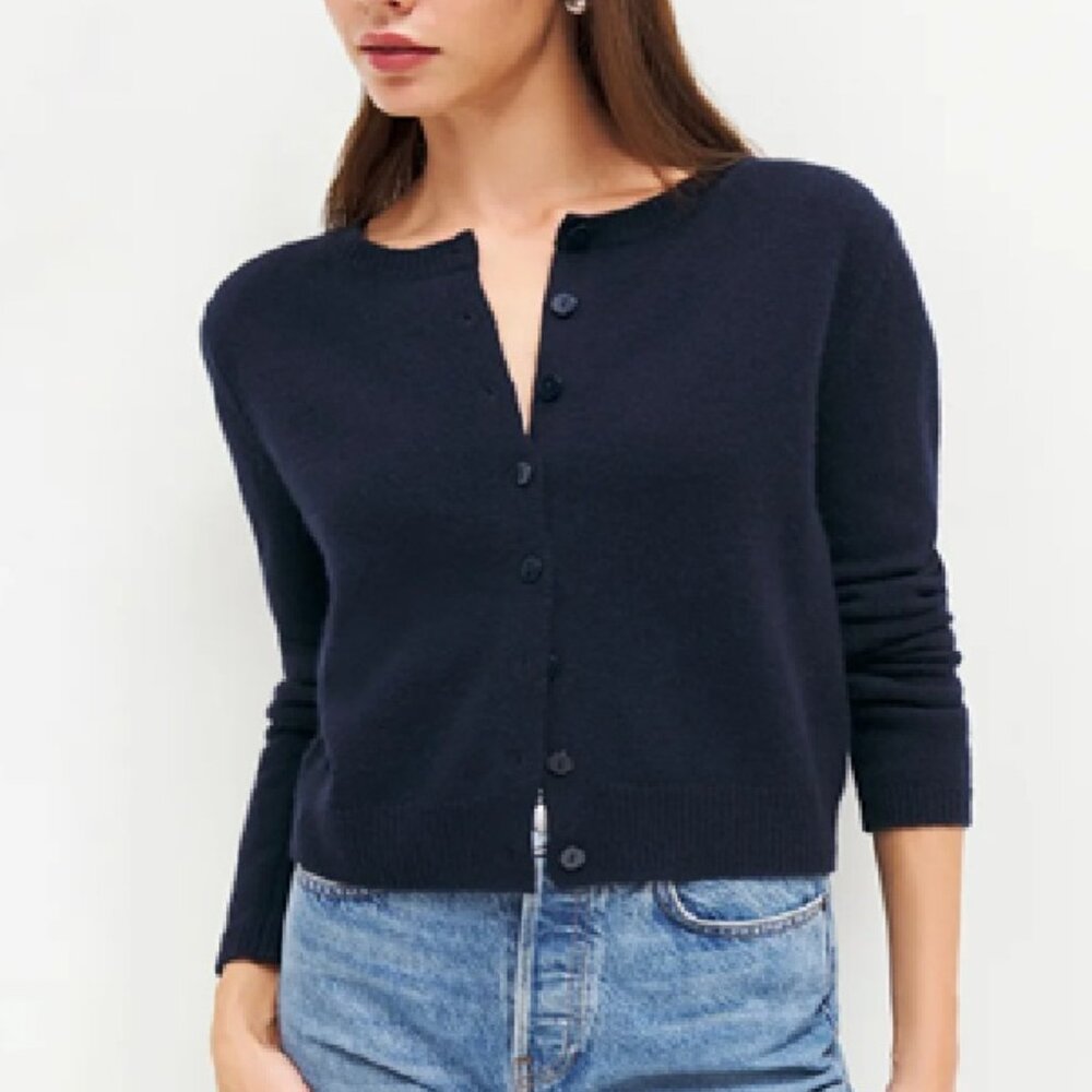 REFORMATION Clara Cashmere Cardigan in Navy, size S